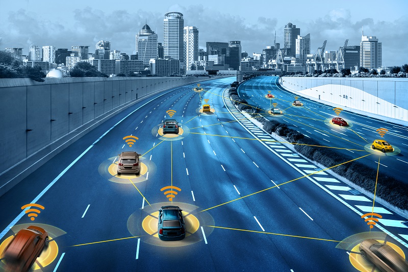 futurystyczna wizja 3D samochodów poruszających się po autostradzie